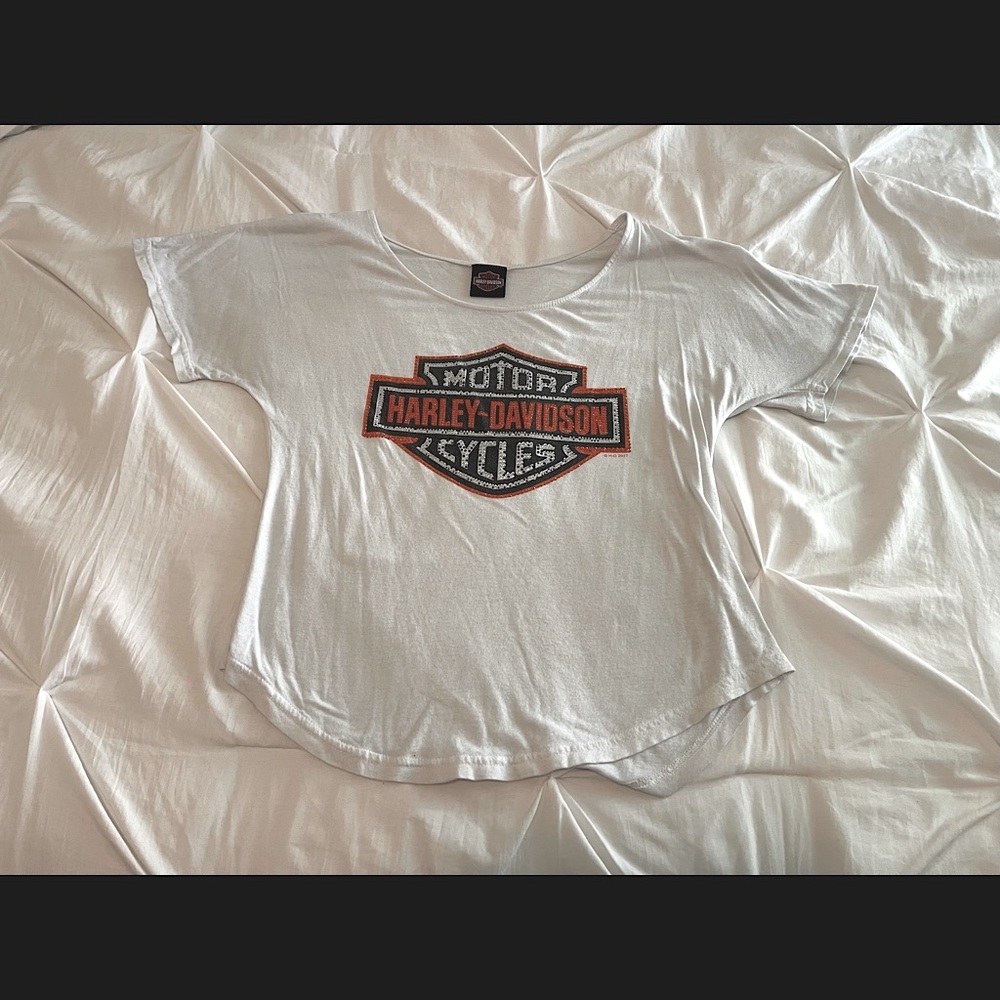 White with Rhinestones Dolman Harley-Davidson Top